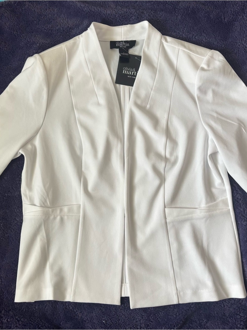 Women's White Open Front Blazer Olivia & Martin